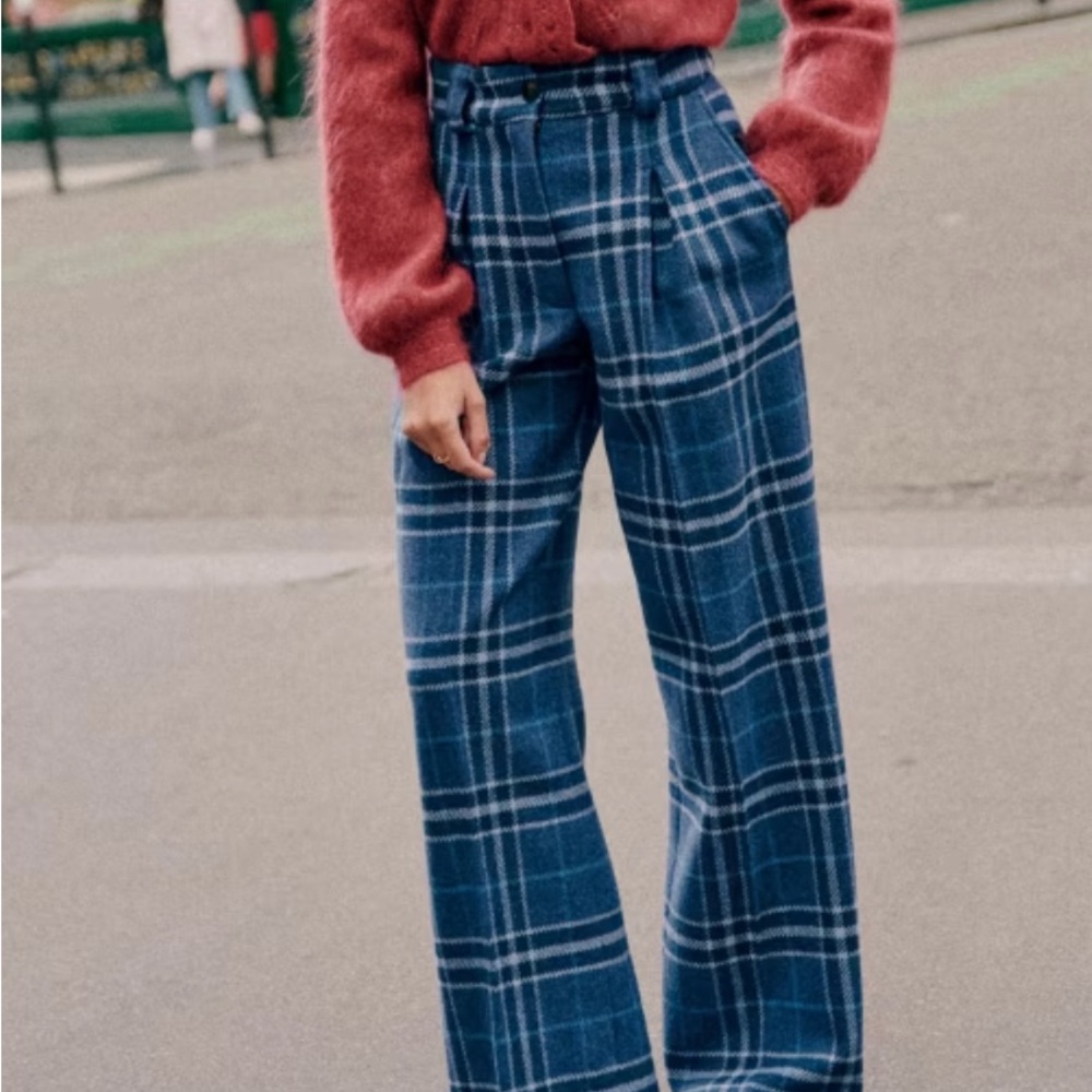 Sezane Théophile Trousers in Woolen Check